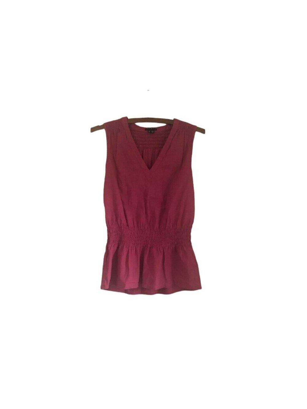 Theory Women's Linen Blend Smocked Magenta Pink Tank Top Size Small